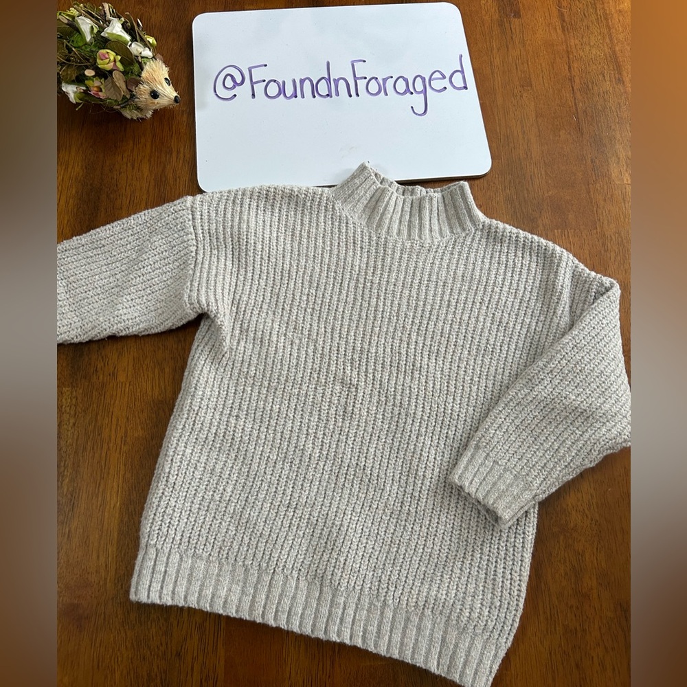 Oatmeal Ribbed Mock-Neck Sweater- Girl 2T | Neutral Beige Chunky Knit | Old Navy